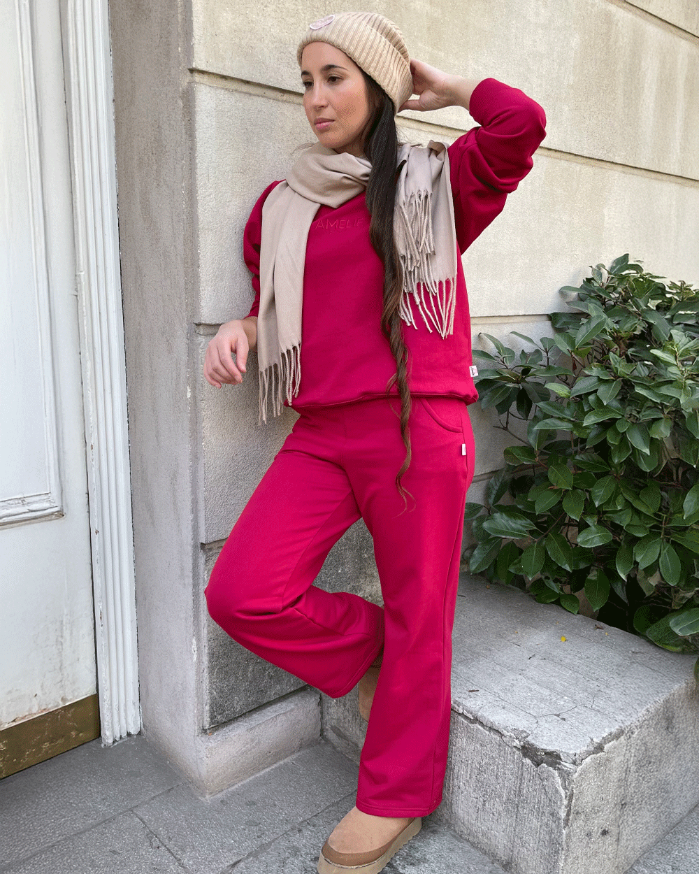 JOGGER PALAZZO WIDE LEG CHERRY