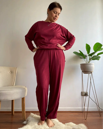 PANTALON COMFY BOMBACHA VINO